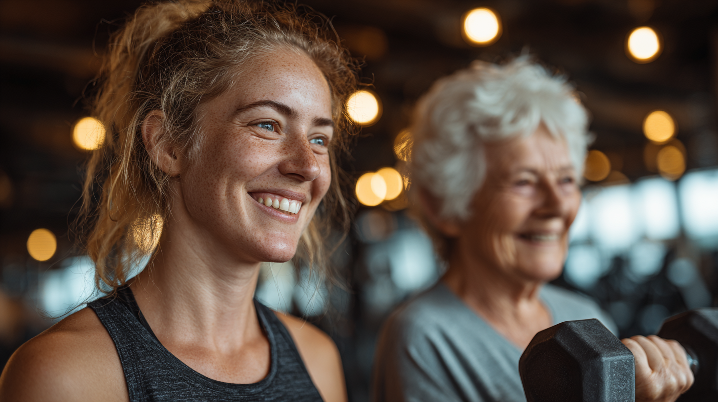 Grupo de adultos mayores realizando ejercicios de equilibrio en un ambiente sereno y natural